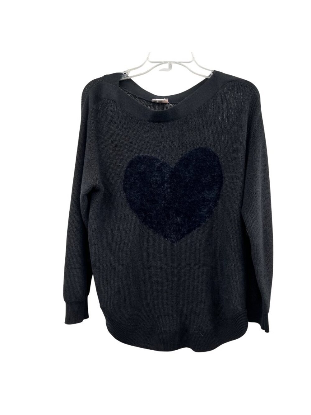 LuLaRoe Womens Knit Sweater Fuzzy Heart Long Sleeve Black Size Large